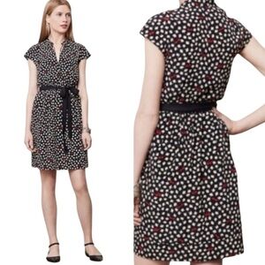 Maeve Anthropologie Black dress Floral Mini Dress with Red eye glasses print